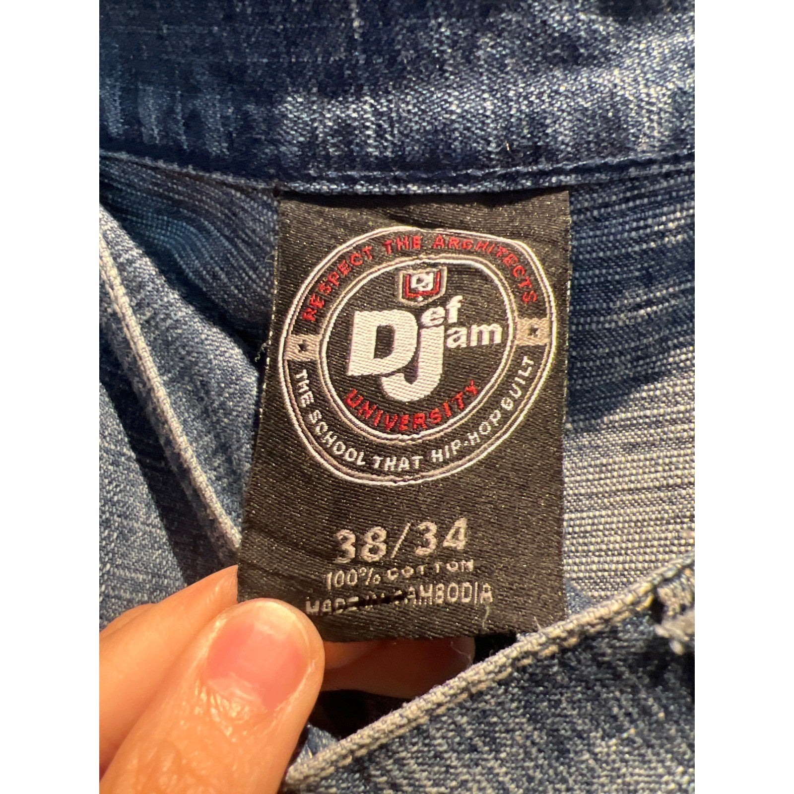 Def Jam University Mens Straight Leg Light Wash Denim Jeans 38x34 Embroidered