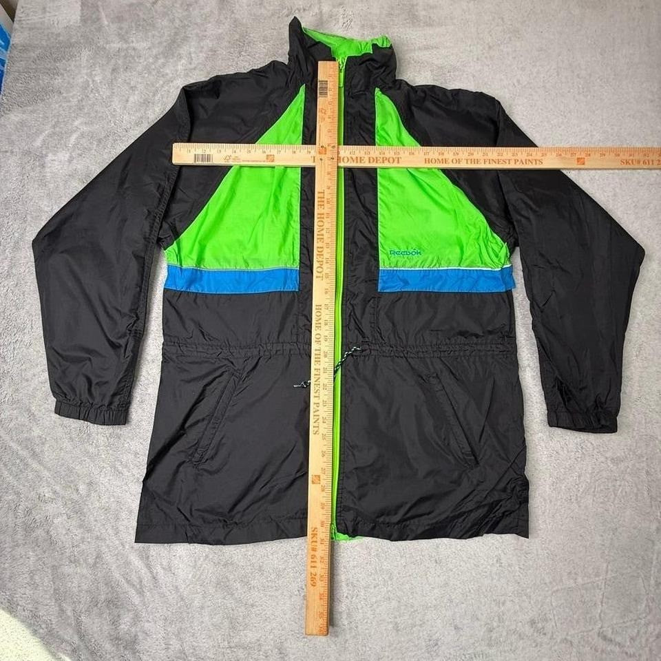 Reebok Sport Windbreaker Jacket Men's Size Medium Black Neon Green Blue