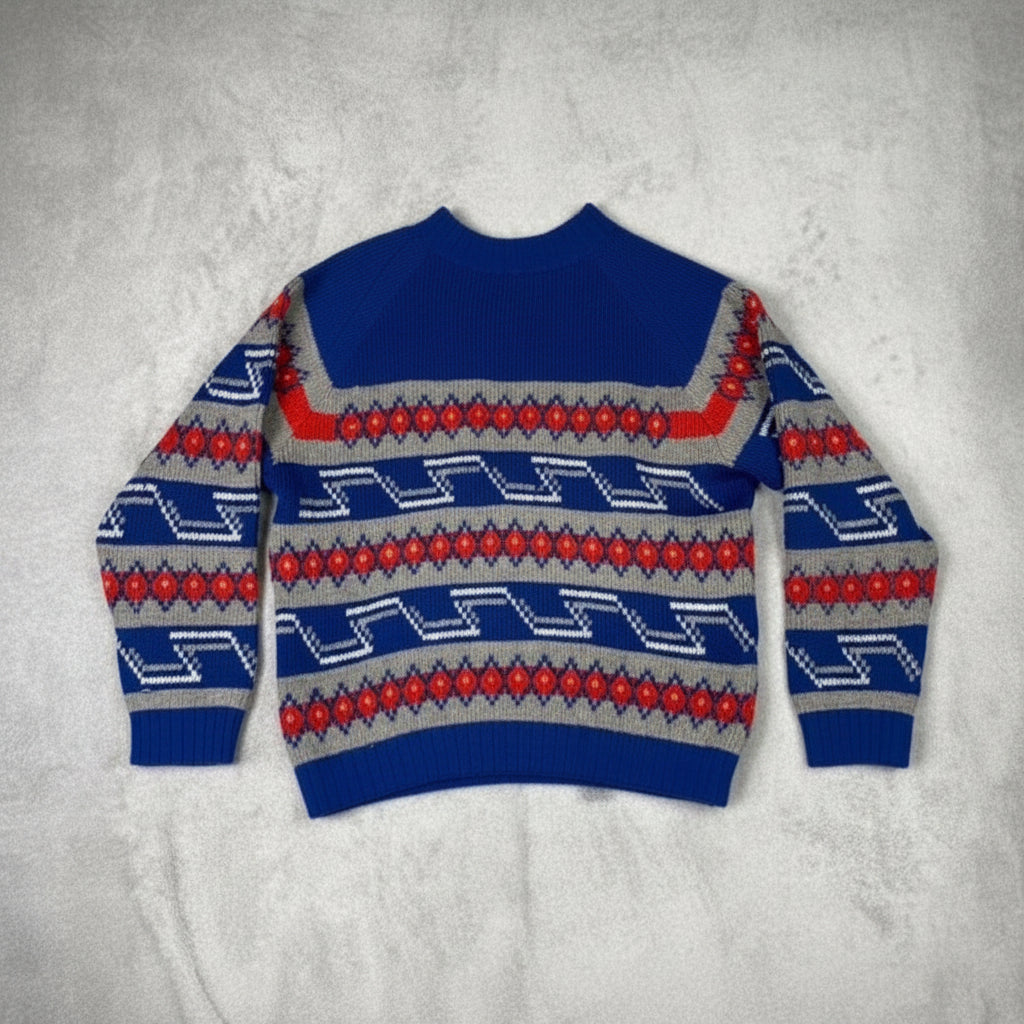 Simpson's Made in Italy Blue Grey Red Geometric Knit Sweater XL