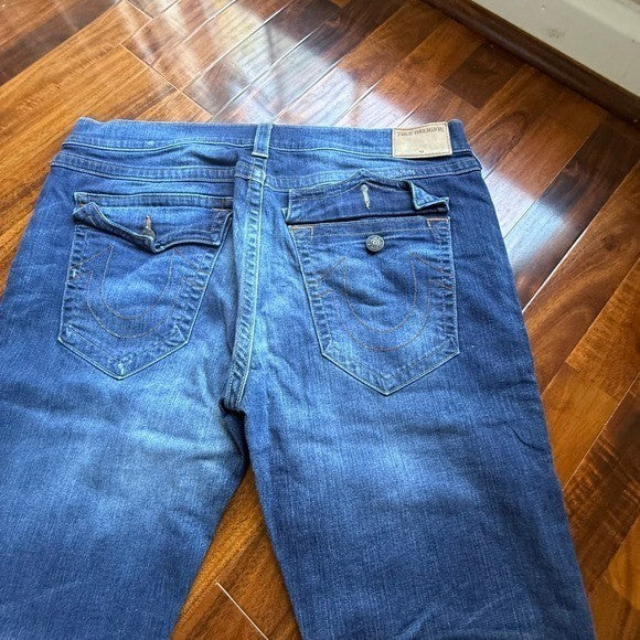 True Religion Mens Straight Leg Blue Denim Jeans Flap Pocket 40x32
