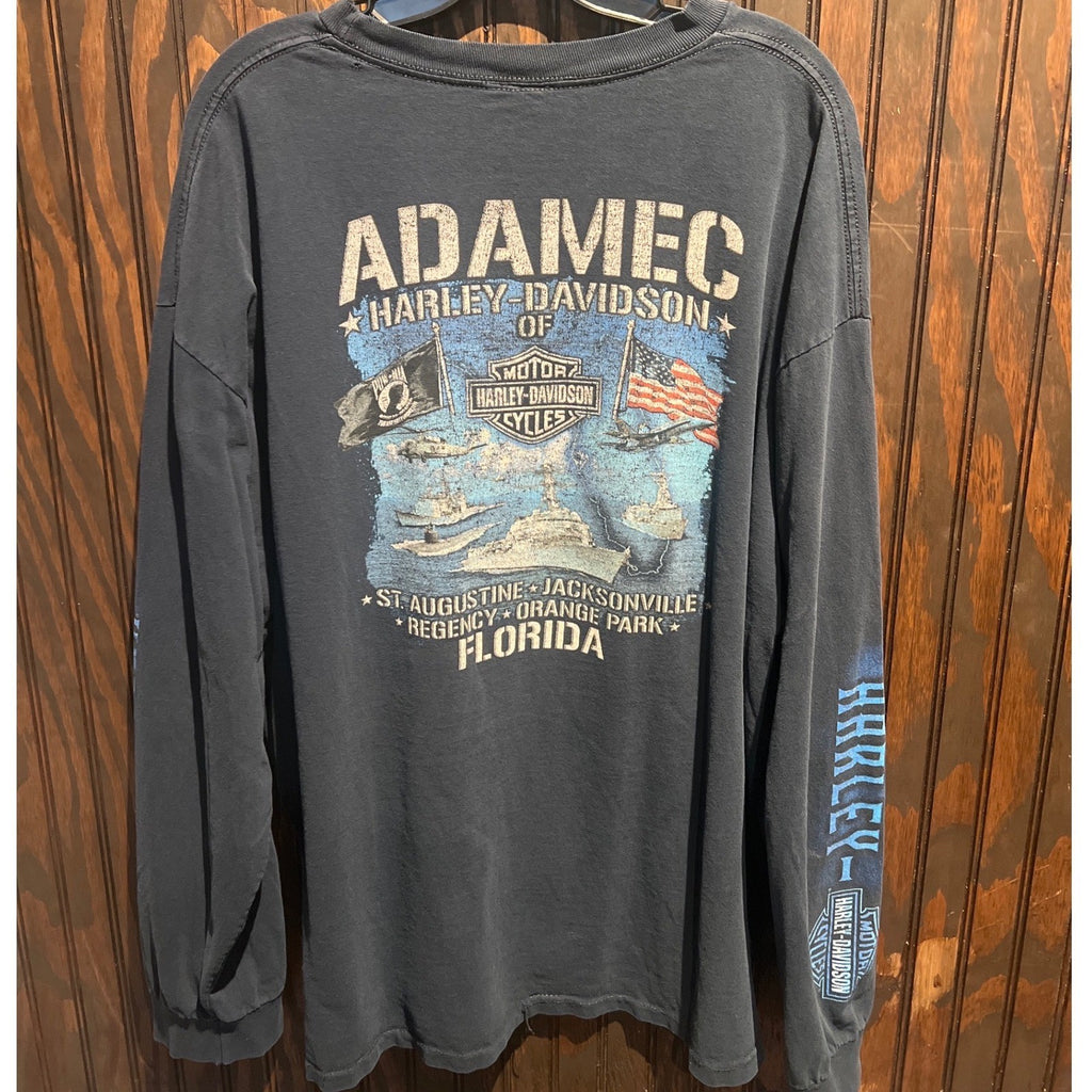 Harley-Davidson Mens Long Sleeve Graphic T-Shirt Blue 1903 Logo Faded Black 2XL
