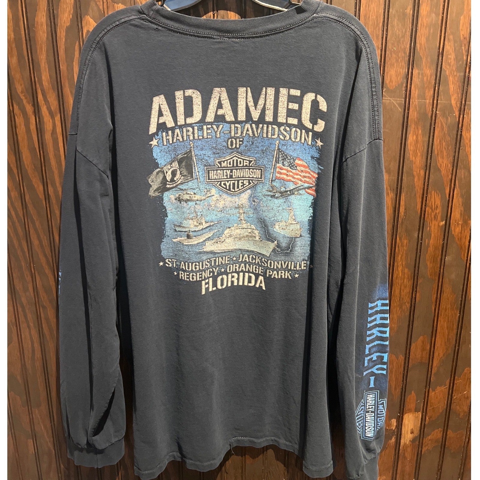 Harley-Davidson Mens Long Sleeve Graphic T-Shirt Blue 1903 Logo Faded Black 2XL