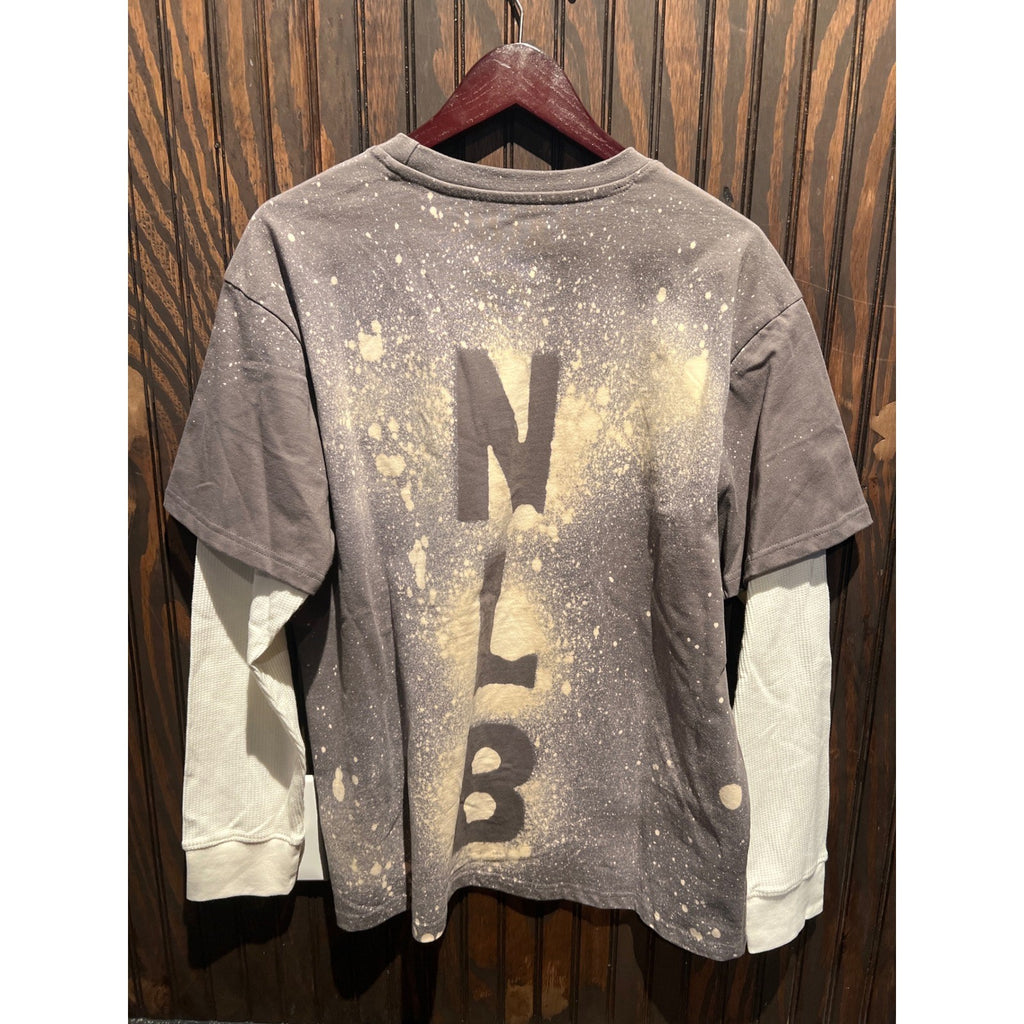 No Label Acid Wash Gothic Cross Layered Thermal Long Sleeve Tee Grey Large