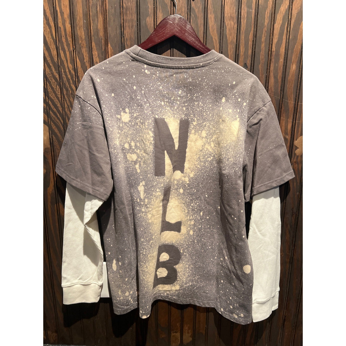 No Label Acid Wash Gothic Cross Layered Thermal Long Sleeve Tee Grey Large
