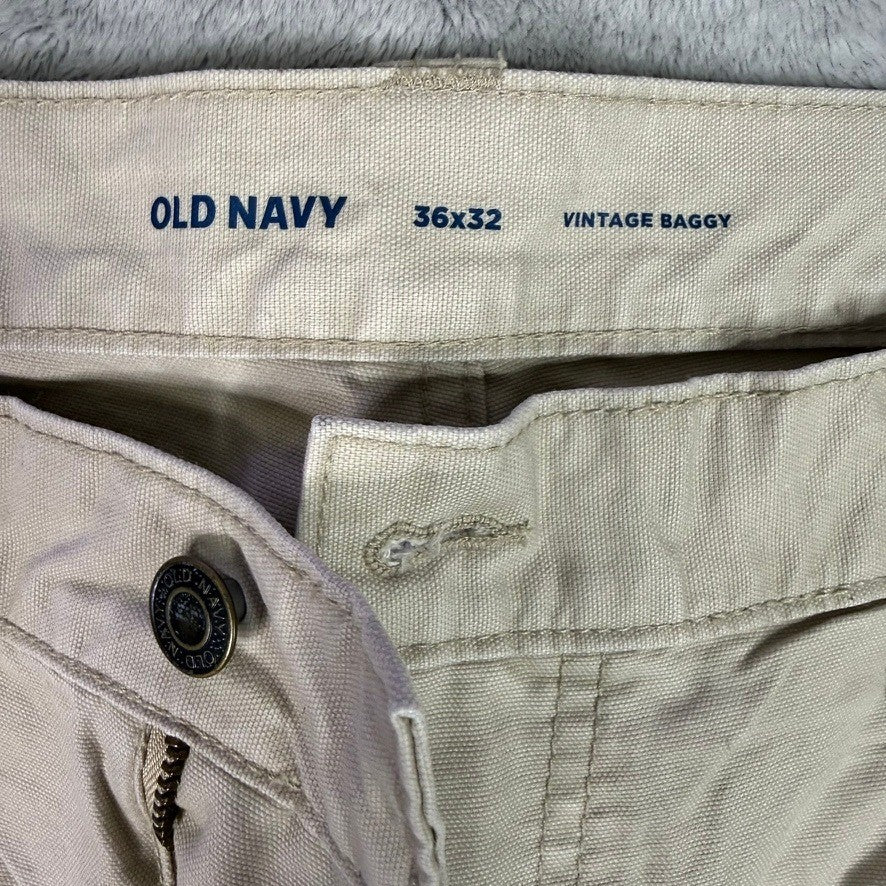 OLD NAVY Vintage Baggy Carpenter Pants Khaki Tan Mens 36x32 Utility Workwear