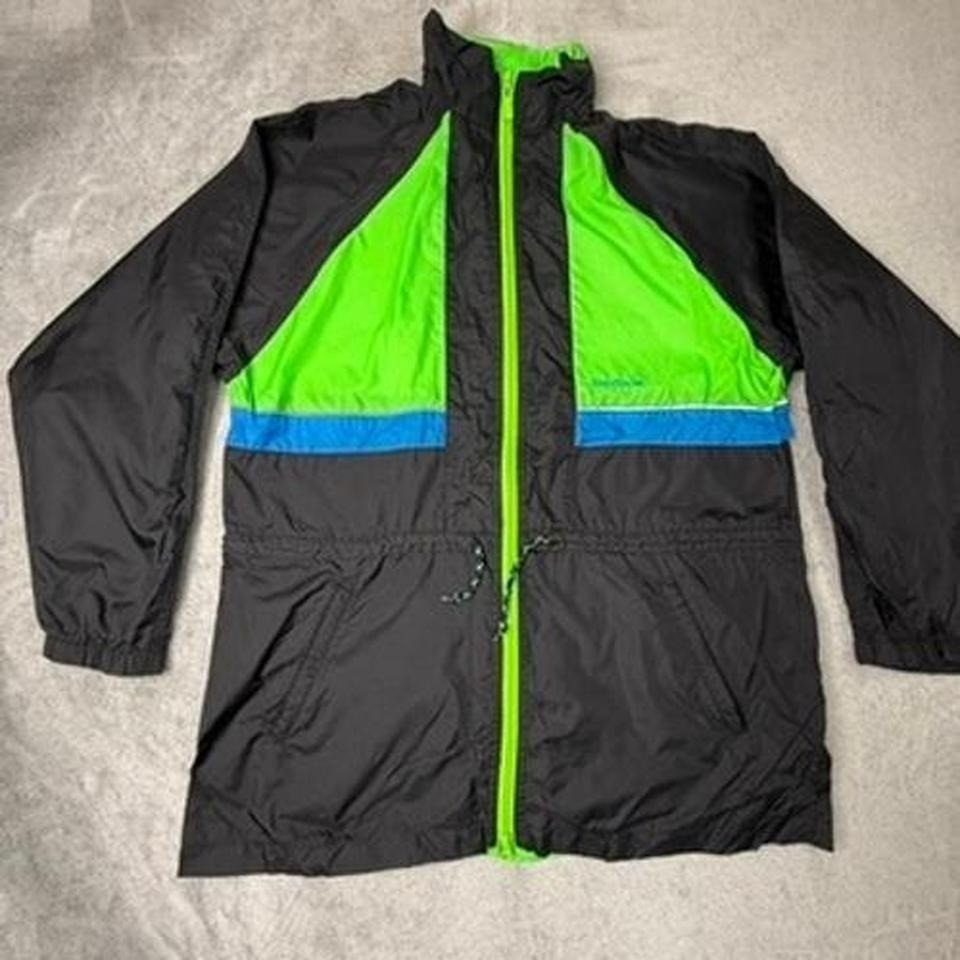 Reebok Sport Windbreaker Jacket Men's Size Medium Black Neon Green Blue