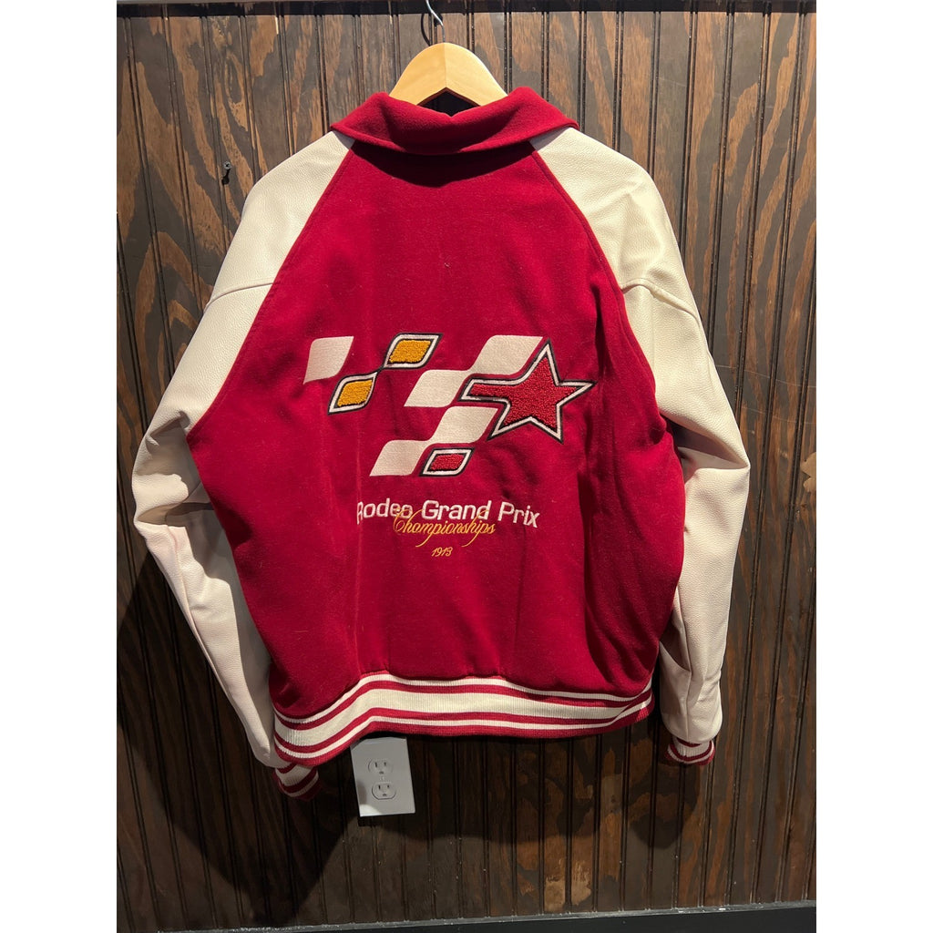 Rodeo Grand Prix Championships 1913 Varsity Jacket Red Cream Embroidered XL
