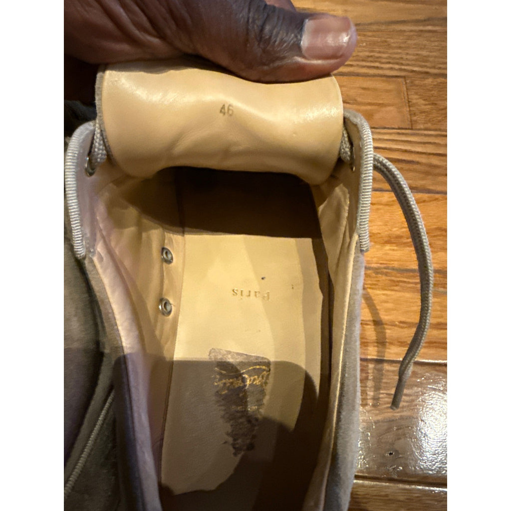 Christian Louboutin Louis Junior Spikes Taupe Suede Low Top Sneakers Mens 46