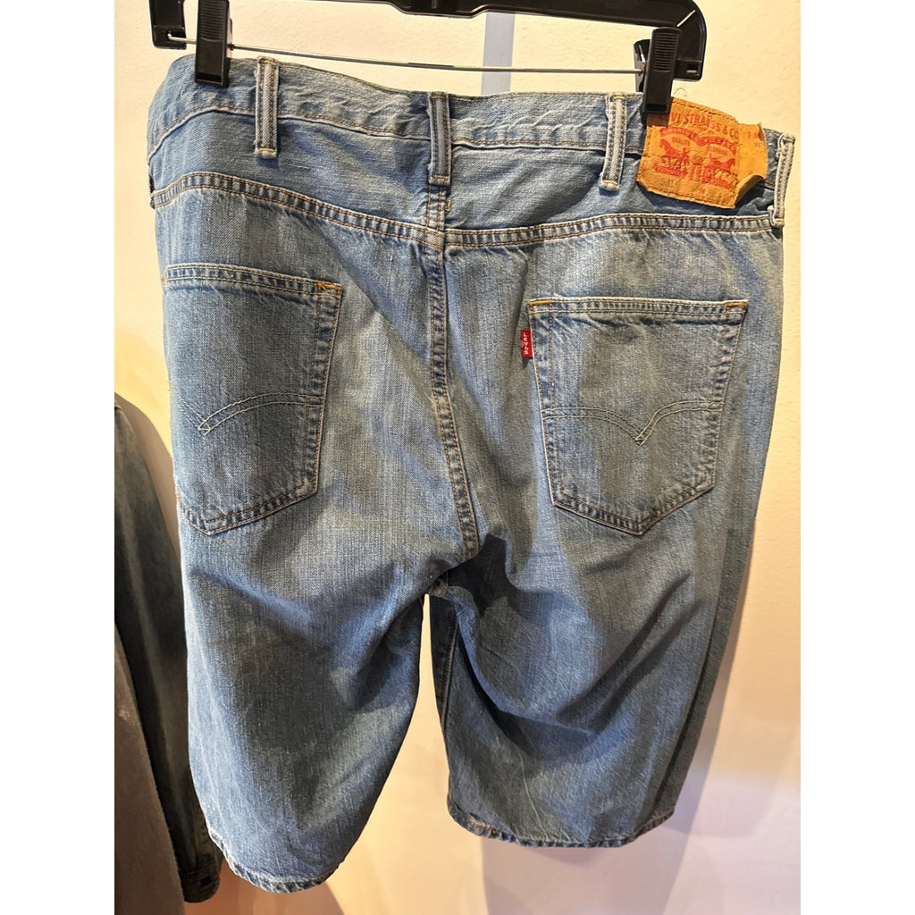 Mens Blue Denim Shorts Relaxed Fit Medium Wash Button Fly Size 48 Jorts