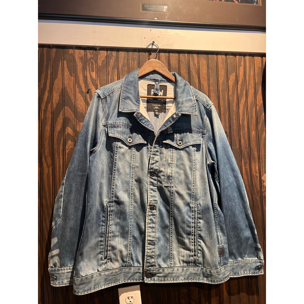 G-Star Raw Arc Denim Jacket Medium Wash Blue Trucker Graphic L