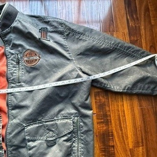Harley Davidson Mens Bomber Jacket Gray Embroidered Biker Coat Large Logo