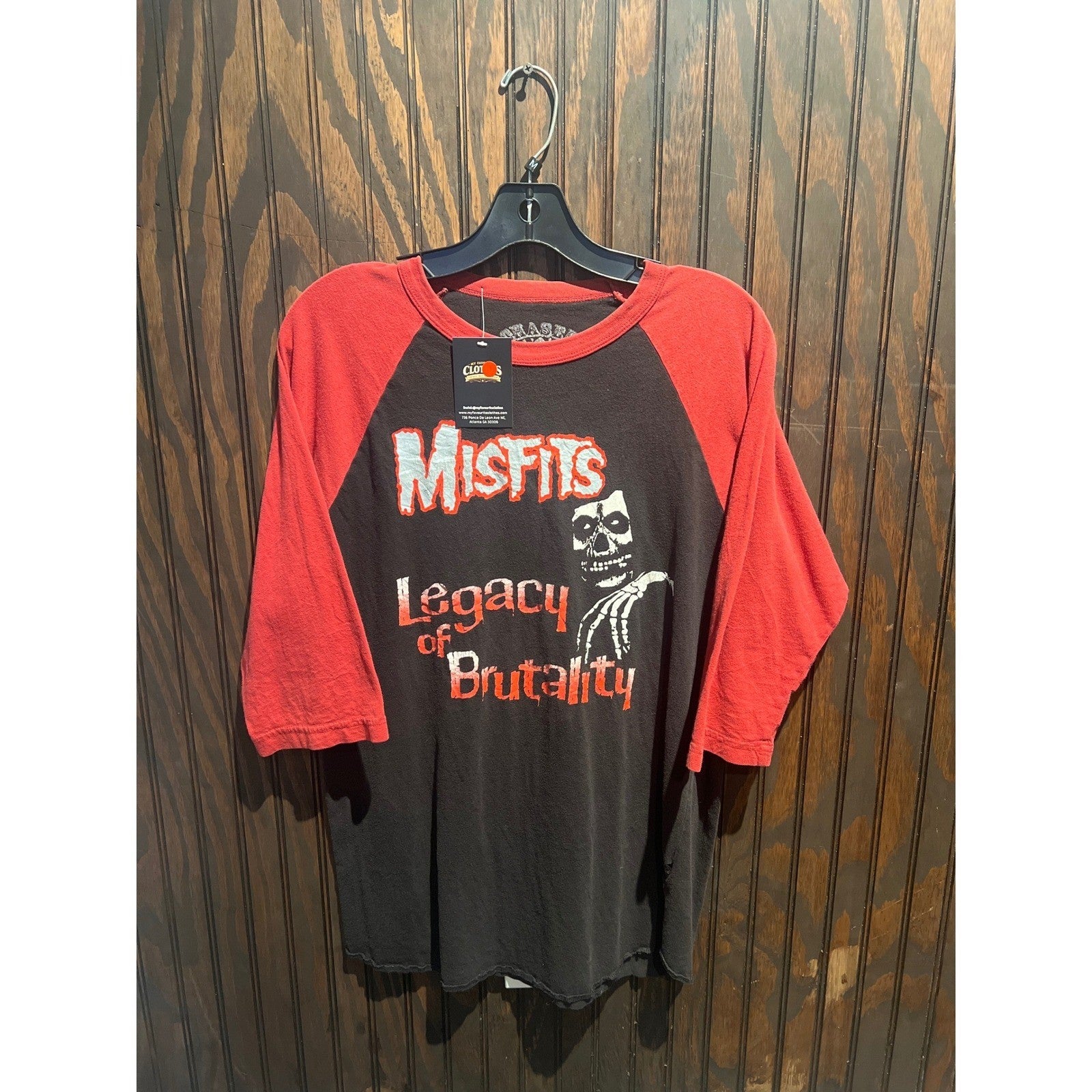 Misfits Legacy of Brutality Raglan Baseball Shirt Black Red 3/4 Sleeve Mens NEW