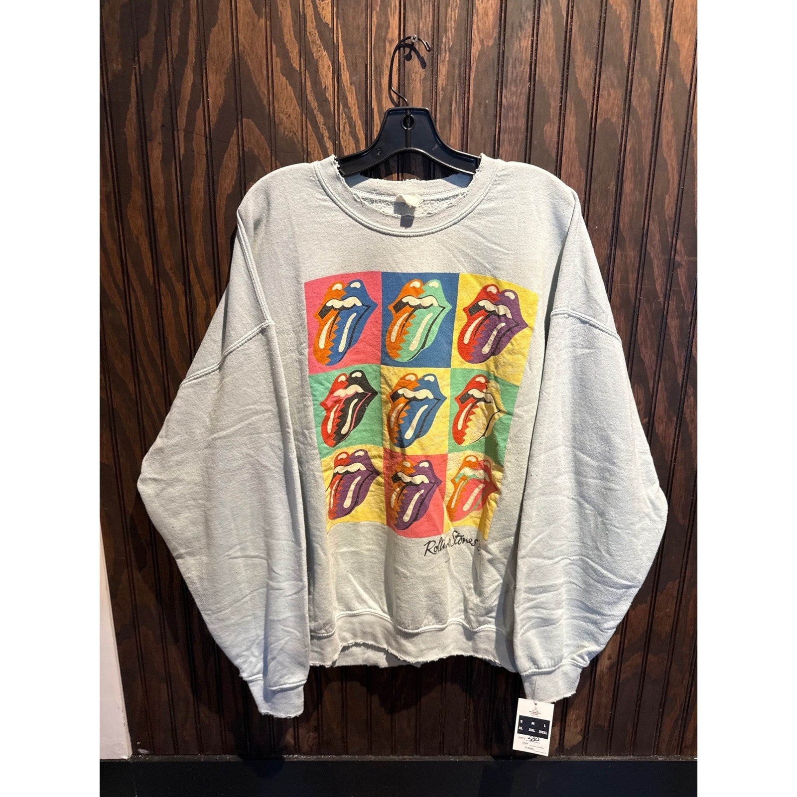 Rolling Stones Graphic Sweatshirt Mens XL Light Blue Pop Art Tongue Distressed