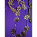 Long Gold Tone Necklace Geometric Medallion Tassel Accent