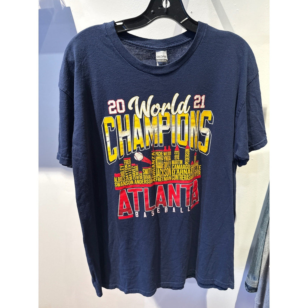 Atlanta Braves 2021 World Series Champions Navy Blue Gildan Graphic T-Shirt Mens