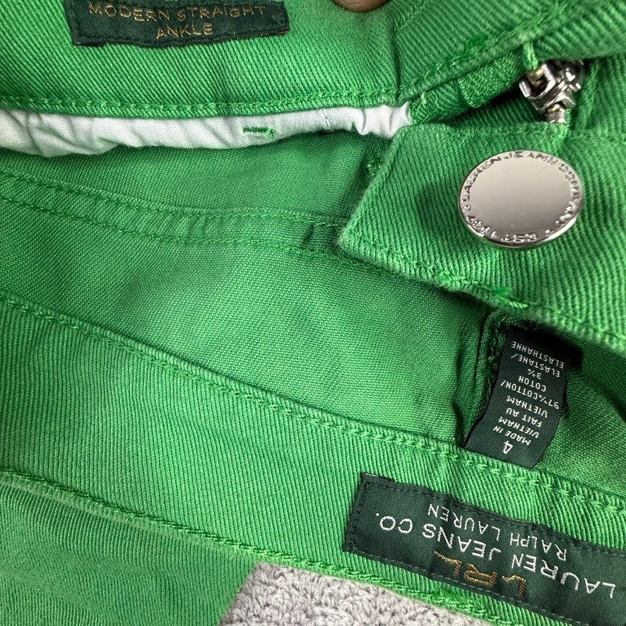 Lauren Ralph Lauren Green Modern Straight Ankle Pants Womens 4 Stretch Cotton