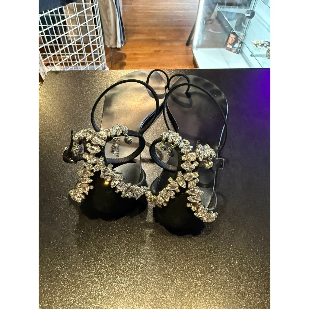 Giuseppe Zanotti Design Crystal Embellished Flat Sandals Black Size 37.5 Italy