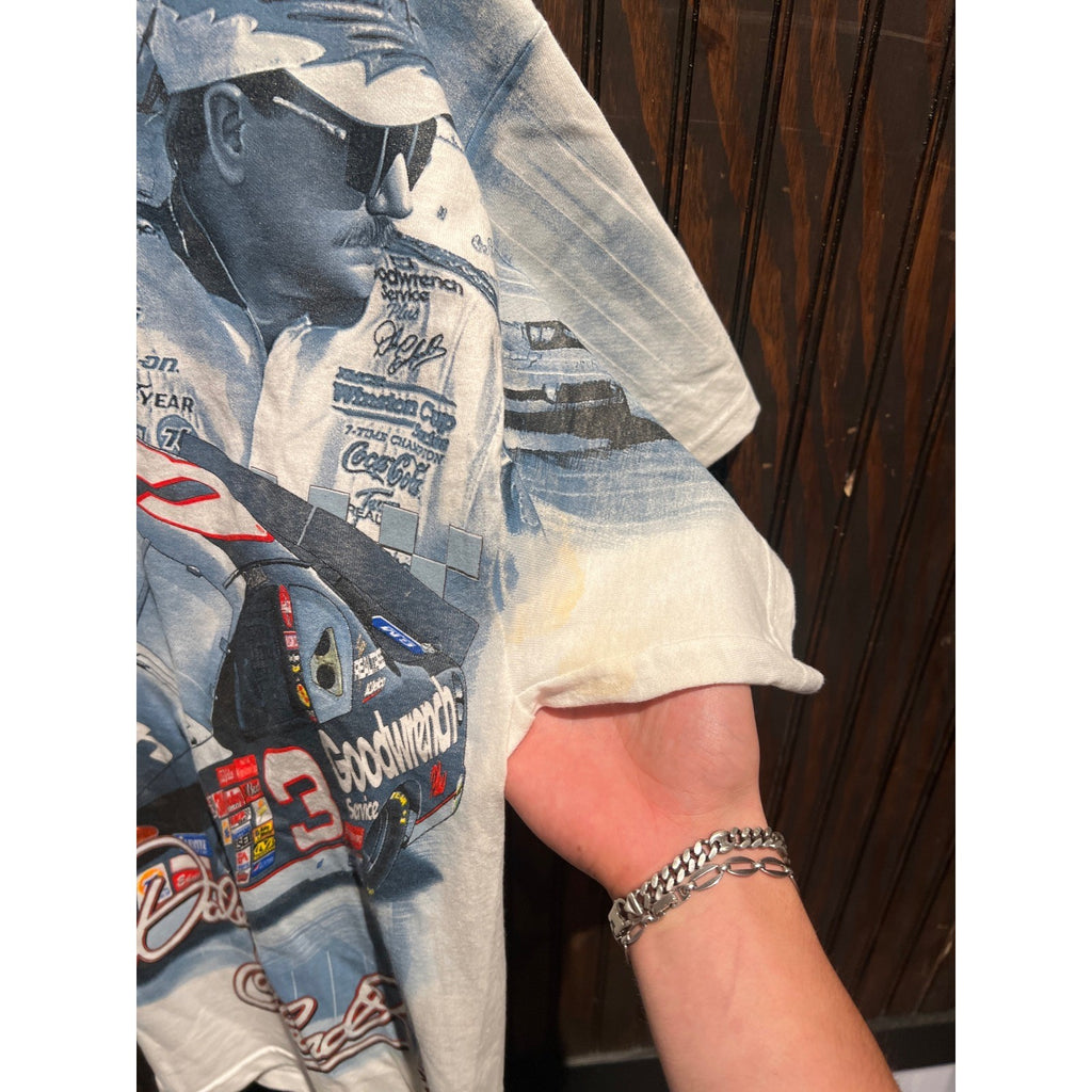 Vintage Chase Authentics Dale Earnhardt NASCAR All Over Print T-Shirt White XL