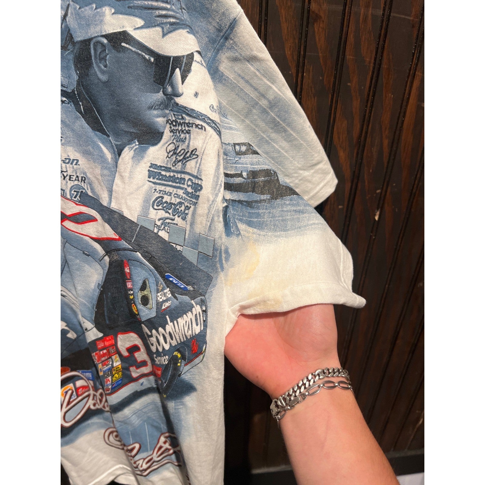 Vintage Chase Authentics Dale Earnhardt NASCAR All Over Print T-Shirt White XL