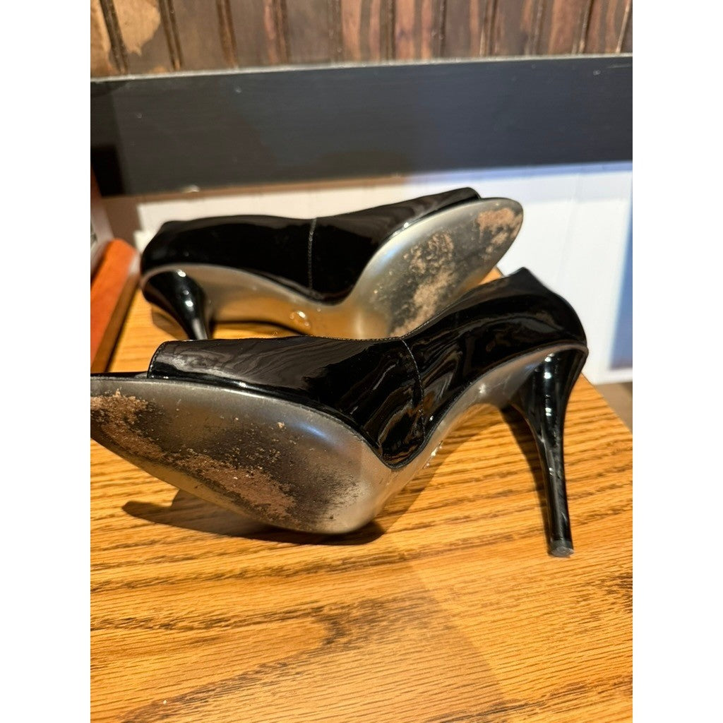 Dolce & Gabbana Black Patent Leather Mary Jane Peep Toe Pumps Heels EU 39