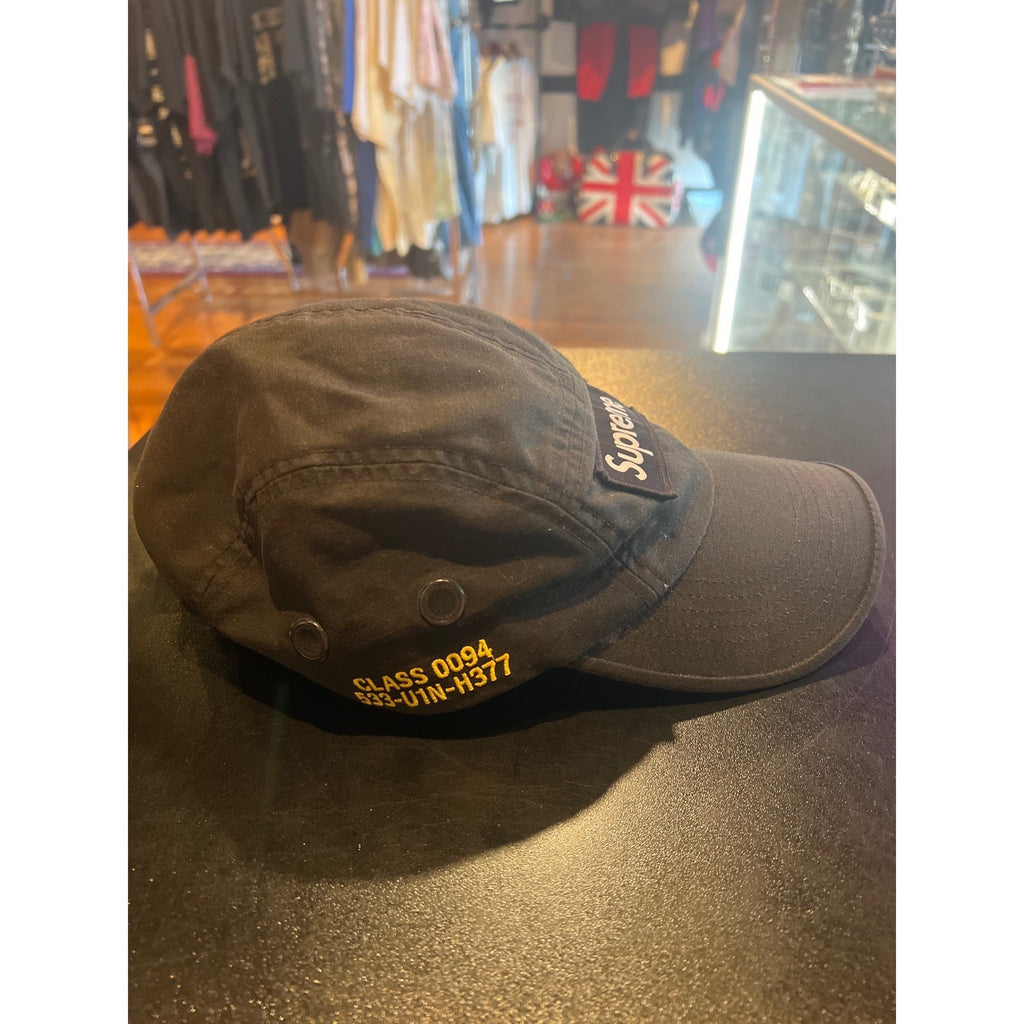Supreme Black 5-Panel Camp Cap Box Logo Strapback Hat Yellow Side Embroidery