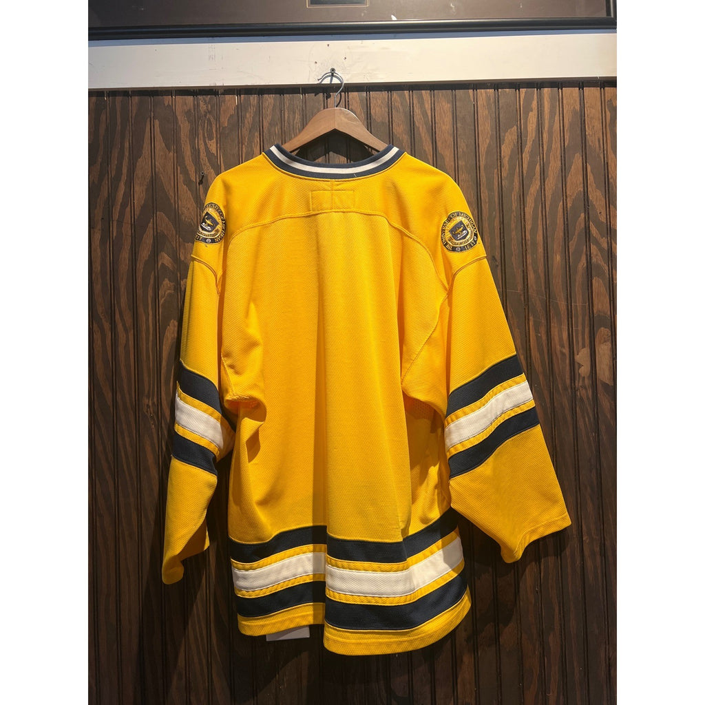 Vintage Nike Michigan Wolverines Hockey Jersey Yellow Blue Lace Up Mens XL 27x33