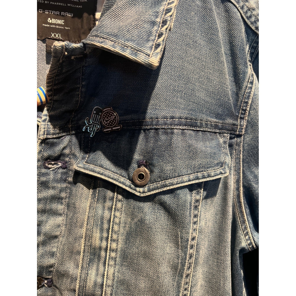 G-Star Raw Arc Denim Jacket Medium Wash Blue Trucker Graphic L