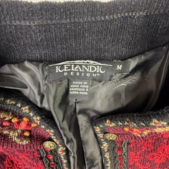 Icelandic Design Women's Red Floral Knit Zipper Jacket Size M