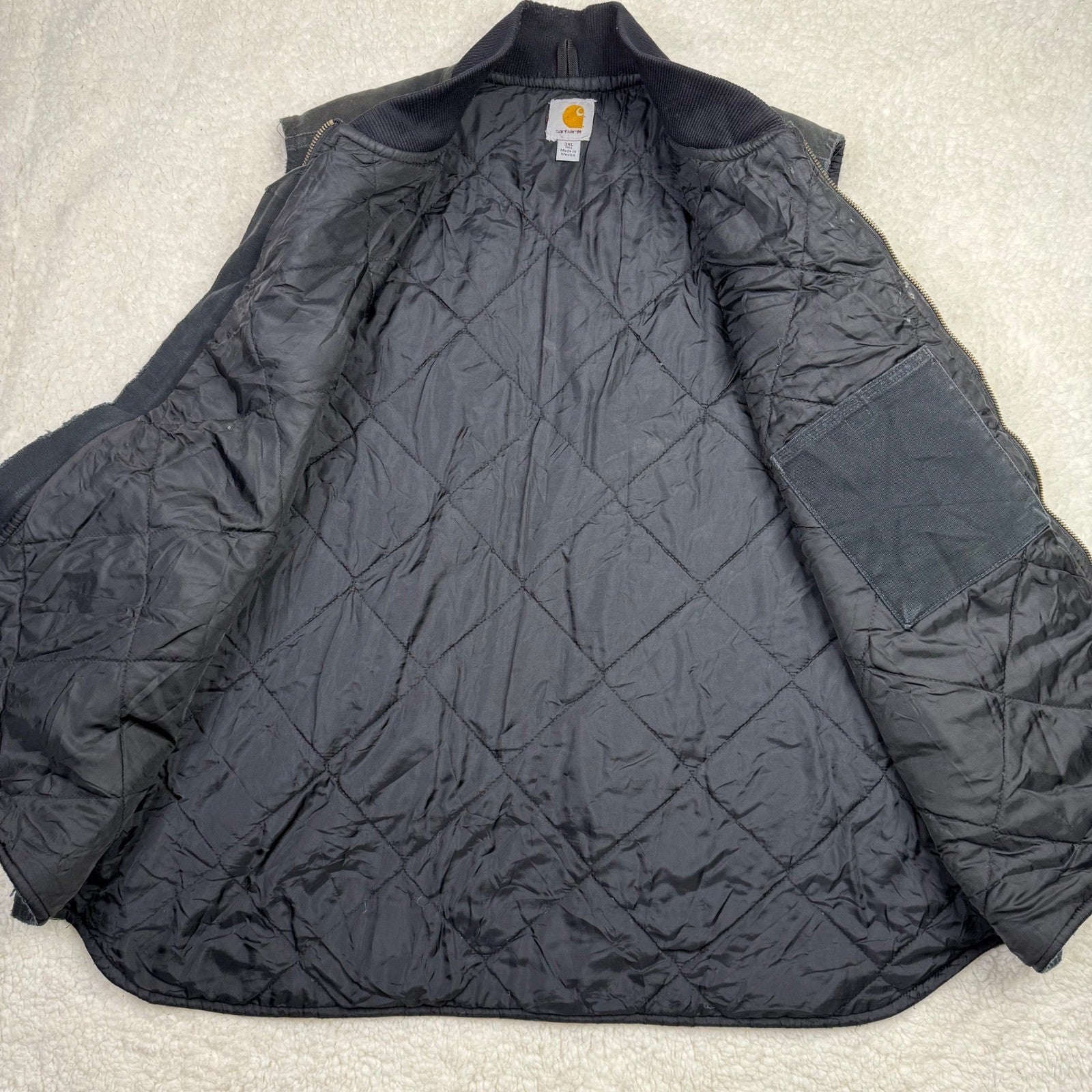 Carhartt Mens Quilted Vest Black Full Zip Workwear Insulated Size 3XL