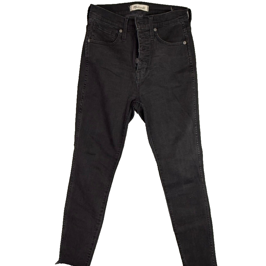 Madewell 10 High Rise Skinny Jeans Black Raw Hem Womens Size 25
