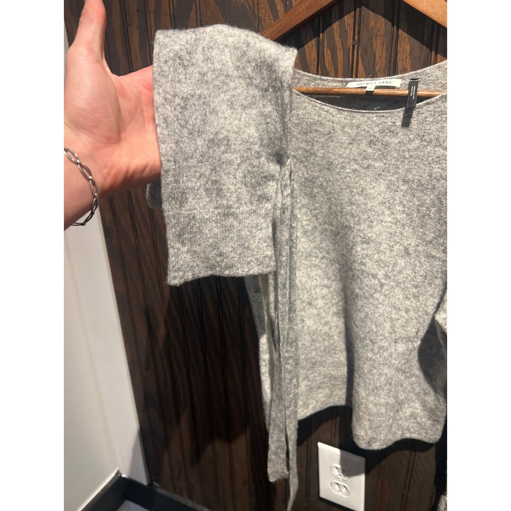 Helmut Lang Grey Wool Cashmere Side Tie Cropped Sweater Womens P2P 20 L18