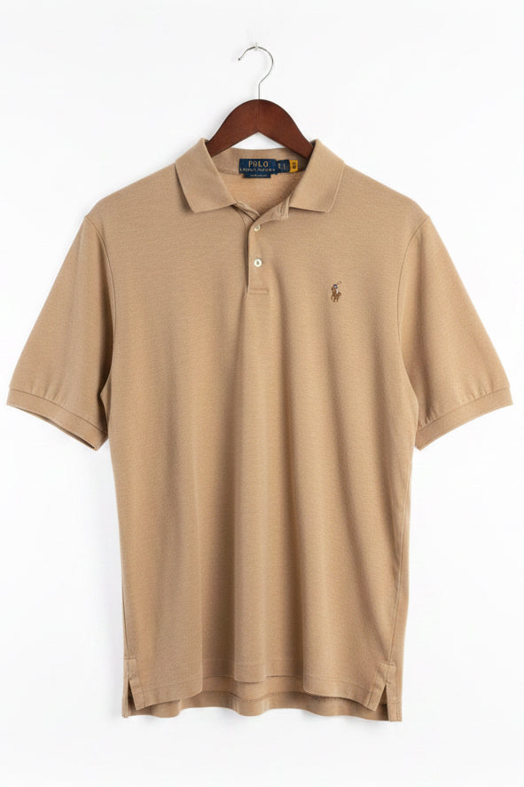 Polo Ralph Lauren Mens Classic Fit Tan Khaki Cotton Short Sleeve Polo Shirt L