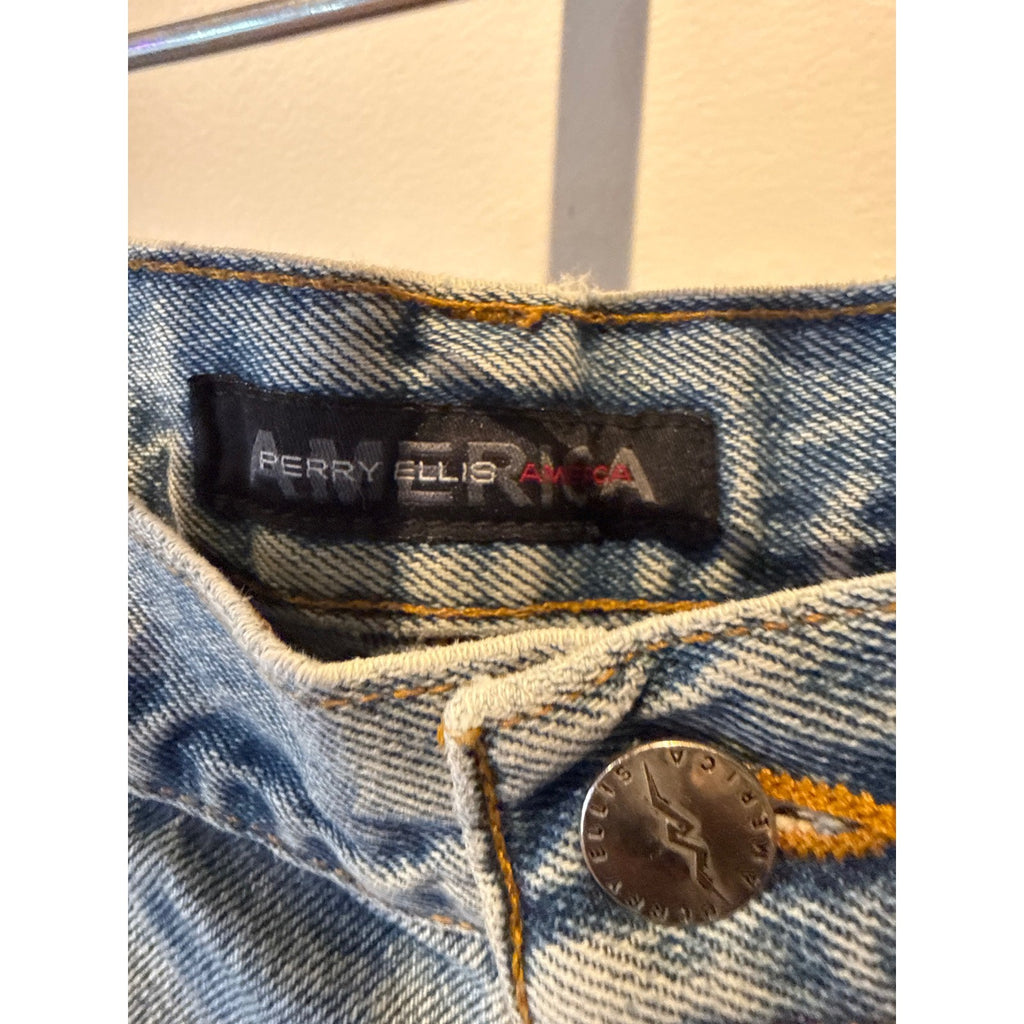 Perry Ellis America Mens Vintage 90s Denim Shorts Light Wash Blue Relaxed Fit