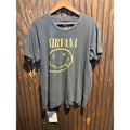 Nirvana Smiley Face Graphic T-Shirt Faded Black Band Tee Sleeve Regular Fit