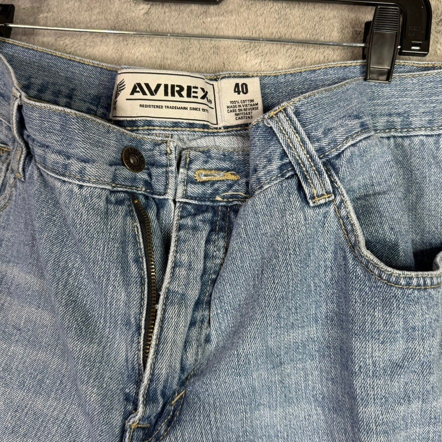 AVIREX Mens Denim Jean Shorts Size 40 Light Wash Relaxed Fit