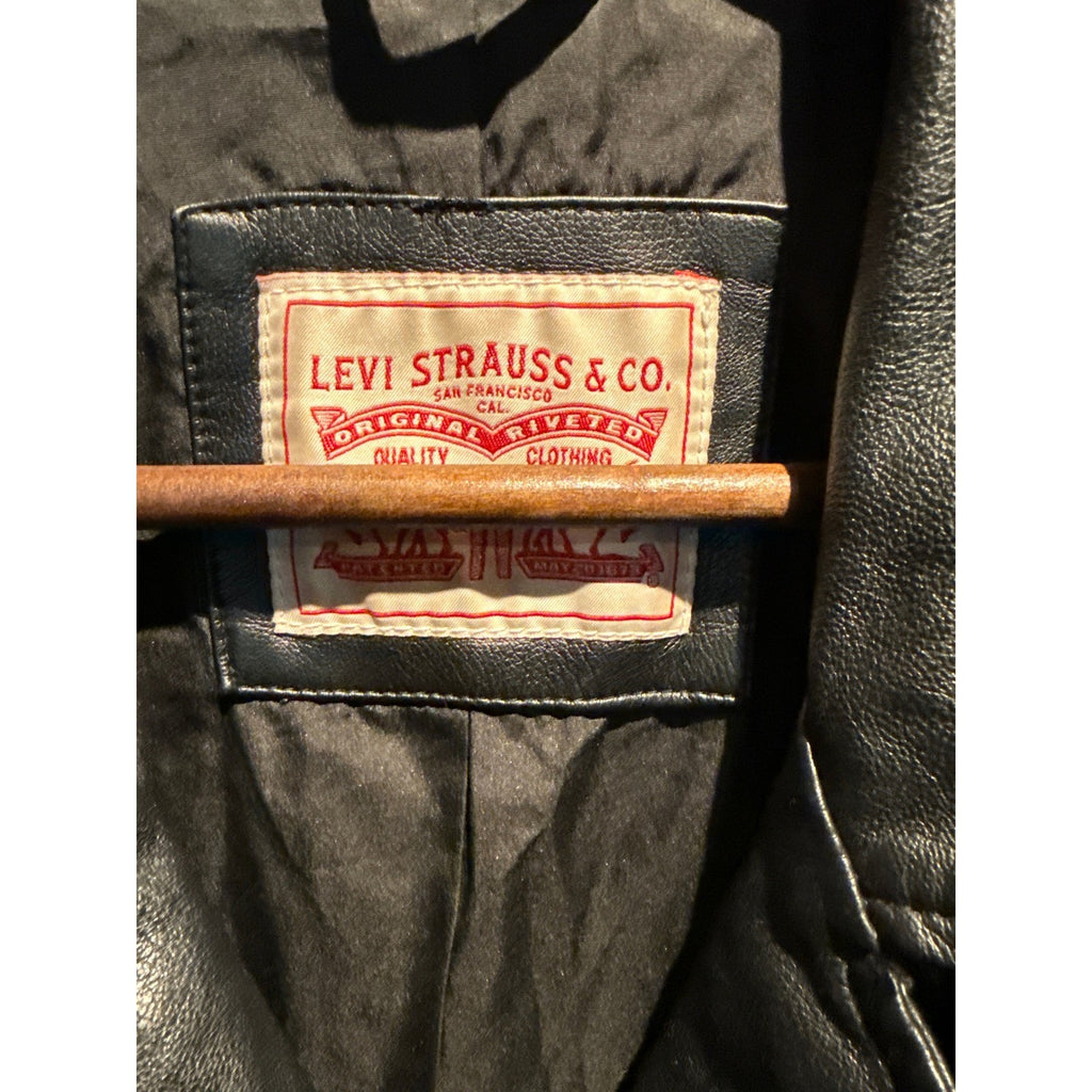 Levis Mens Faux Leather Moto Biker Jacket Black Asymmetric Zip Epaulettes L