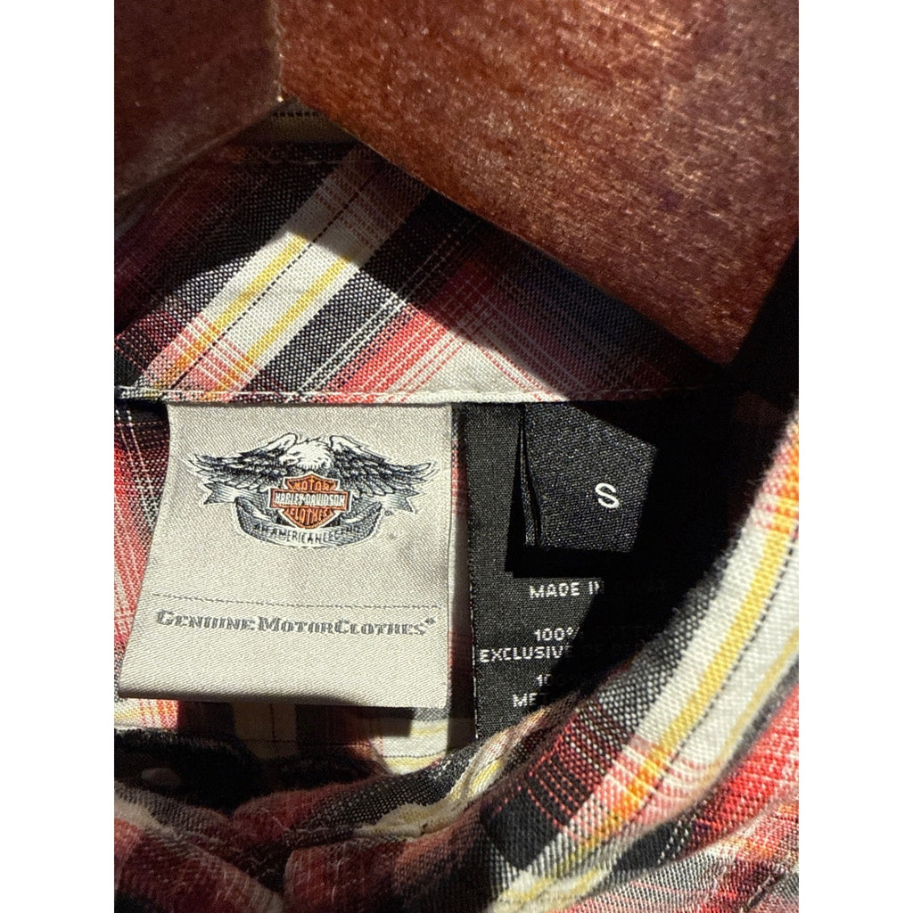Harley Davidson Sleeveless Plaid Shirt Red Eagle Graphic Biker Button Up Mens M