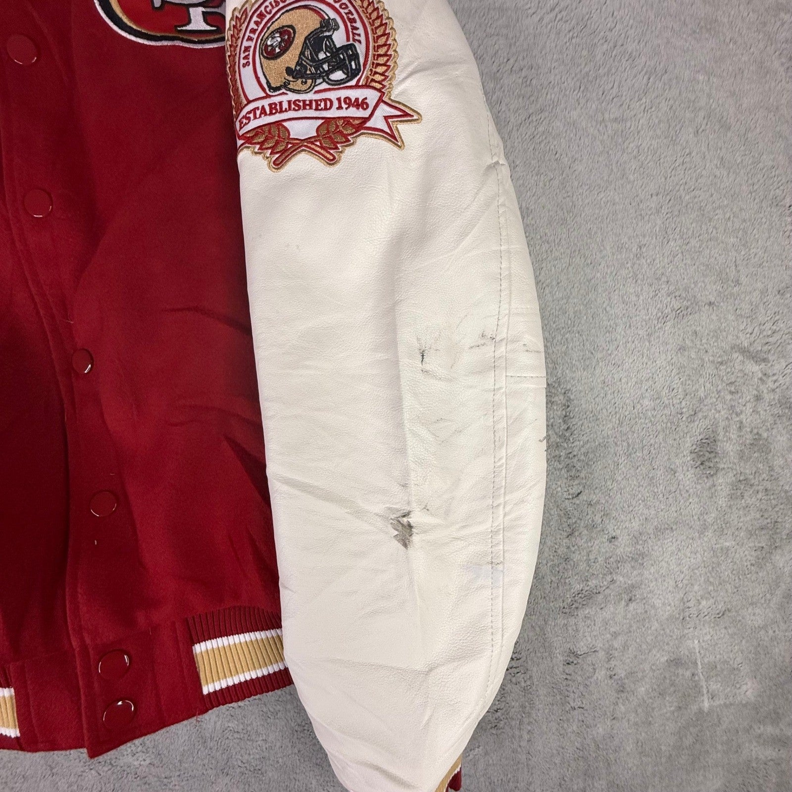 Ultra Game NFL San Francisco 49ers Varsity Jacket Red White Mens Medium