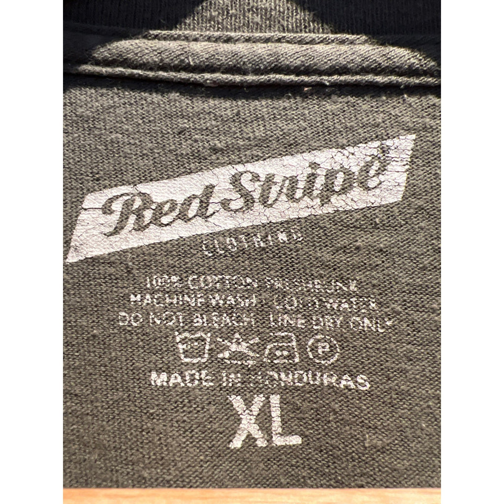 Red Stripe Jamaican Lager Graphic T-Shirt Mens XL Olive Green Beer Tee Distress