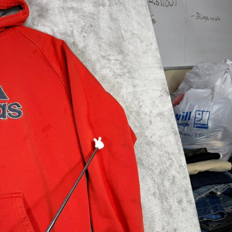 Adidas Orange Pullover Hoodie with Logo Pocket Sweatshirt Mens Size Large