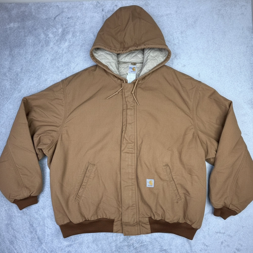 Carhartt Mens Washed Duck Insulated Sherpa Lined Hooded Jacket Brown Size XXLT