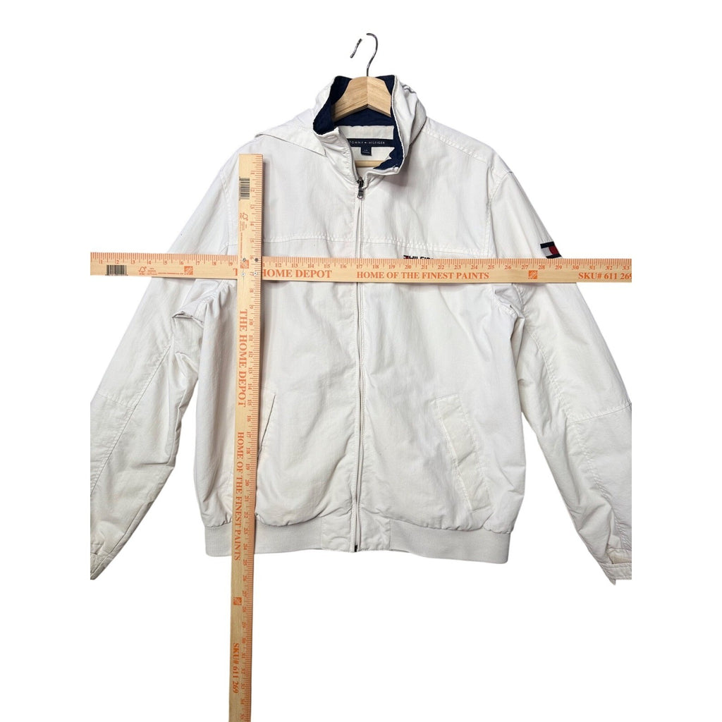 Tommy Hilfiger White Full Zip Jacket Men's L/G Hooded Windbreaker Vintage