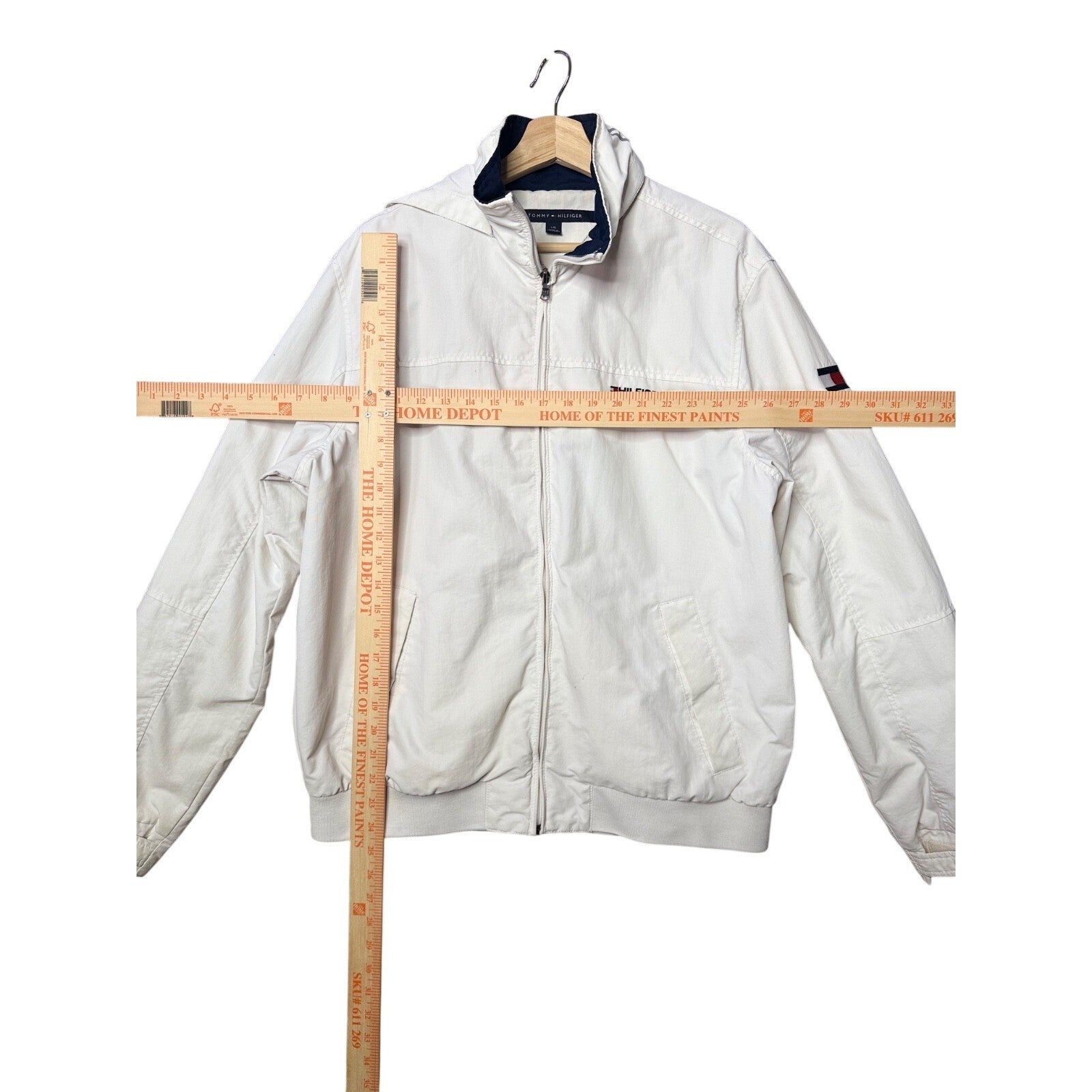 Tommy Hilfiger White Full Zip Jacket Men's L/G Hooded Windbreaker Vintage