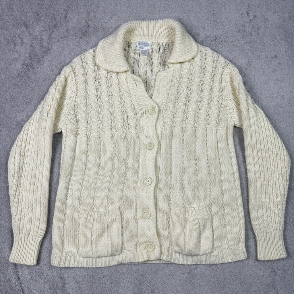 Sears Cream Cable Knit Button Front Cardigan Sweater Style 8608 Size L