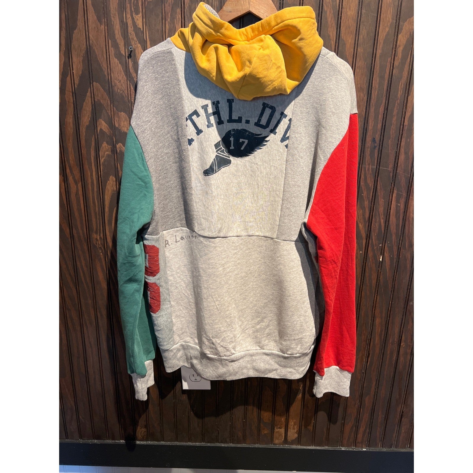 Polo Ralph Lauren Colorblock Graphic Hoodie Mens XL Gray Red Green 0-67 Athl Div