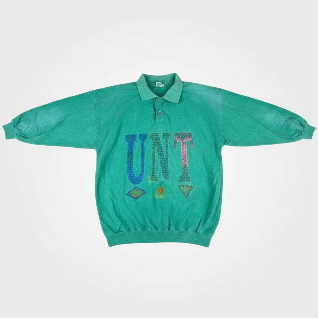 Vintage UNT University of North Texas Polo Sweatshirt Teal Green Mens XL USAMade