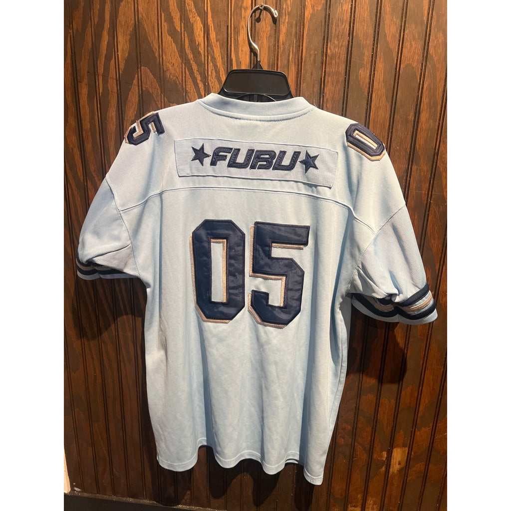 Vintage FUBU Sports Football Jersey Light Blue Navy 05 Mesh Streetwear Mens L