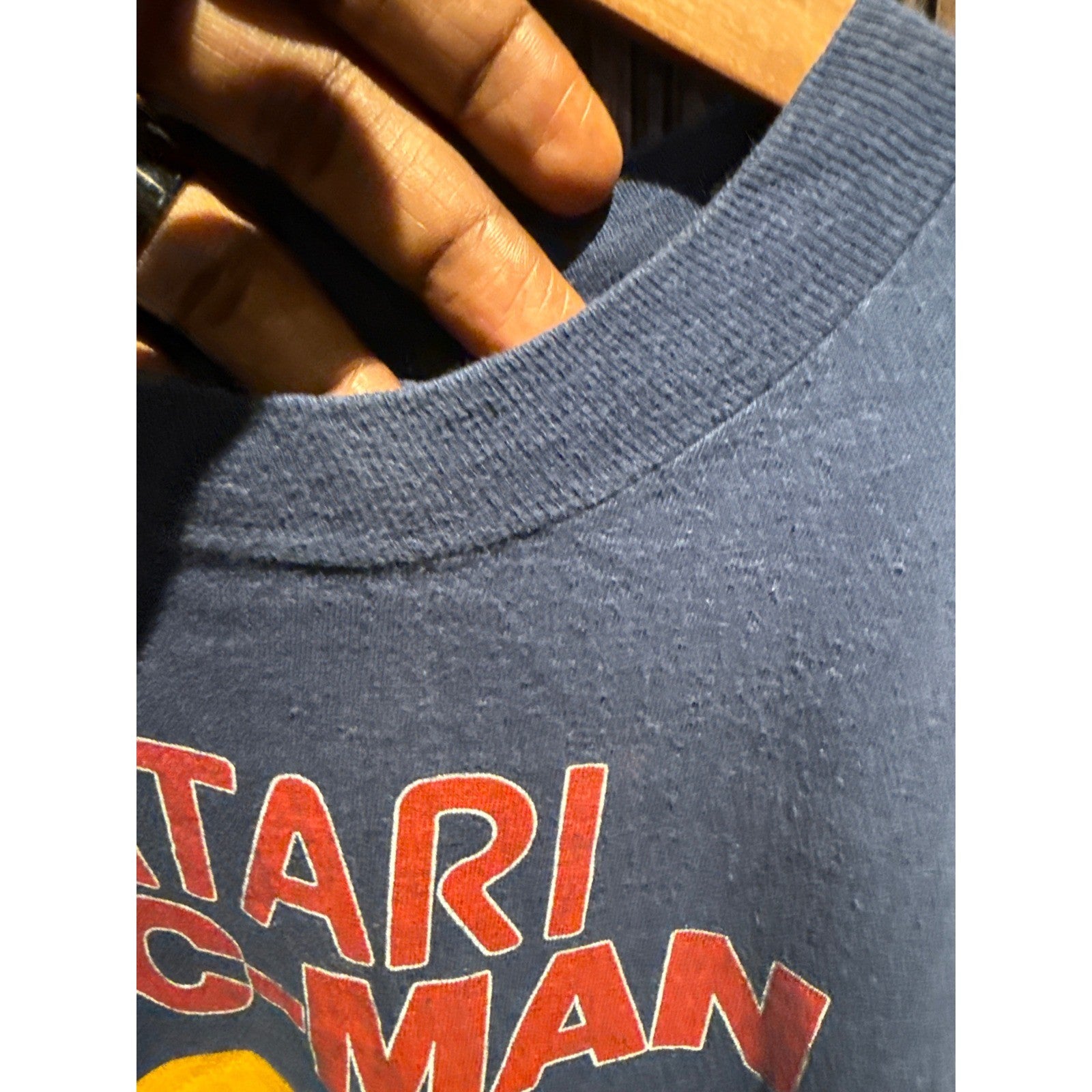 Vintage Atari Pac-Man T-Shirt Navy Blue Retro 80s Gaming Graphic Tee 18x25