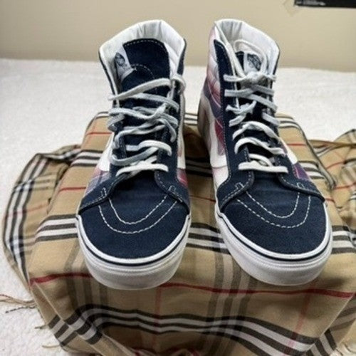 Vans Sk8 Hi High Top Sneakers Plaid Navy Suede Men's Size 10