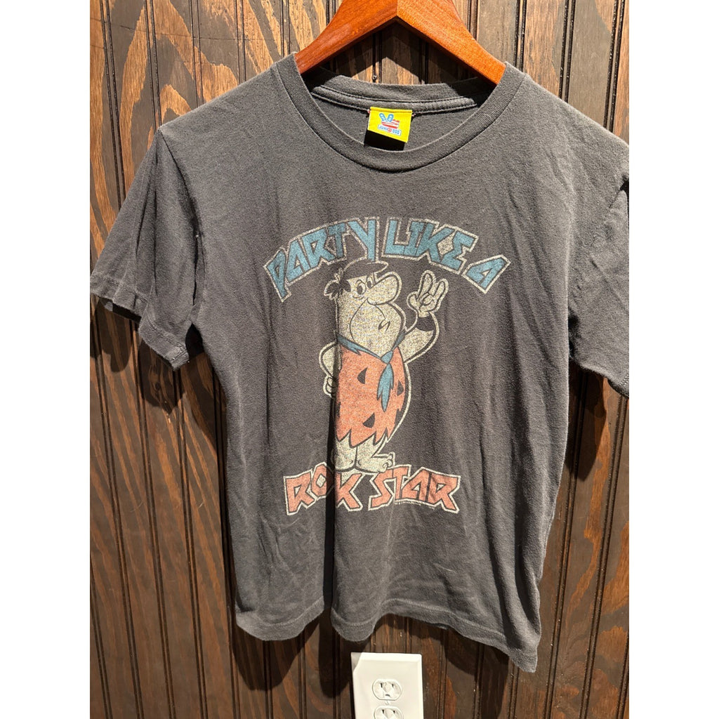 Junk Food Fred Flintstone Party Like A Rock Star Graphic Tee Faded Black Small